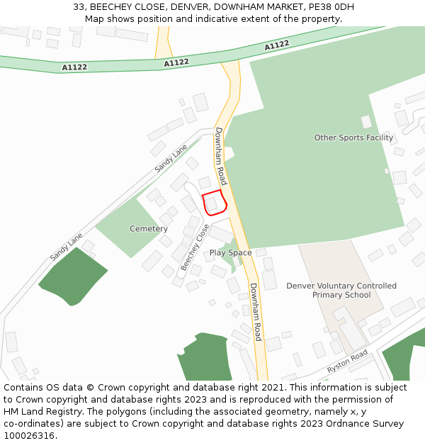 33, BEECHEY CLOSE, DENVER, DOWNHAM MARKET, PE38 0DH: Location map and indicative extent of plot