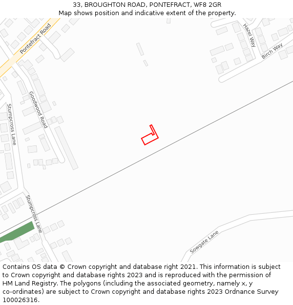 33, BROUGHTON ROAD, PONTEFRACT, WF8 2GR: Location map and indicative extent of plot