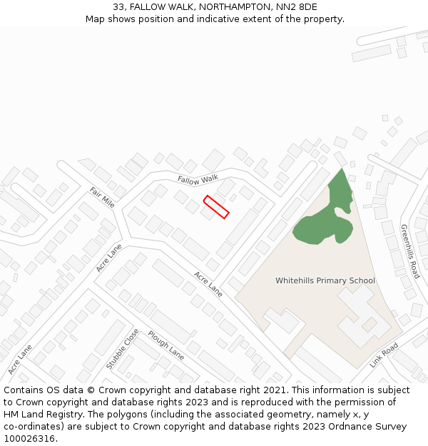 33, FALLOW WALK, NORTHAMPTON, NN2 8DE: Location map and indicative extent of plot