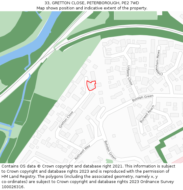 33, GRETTON CLOSE, PETERBOROUGH, PE2 7WD: Location map and indicative extent of plot