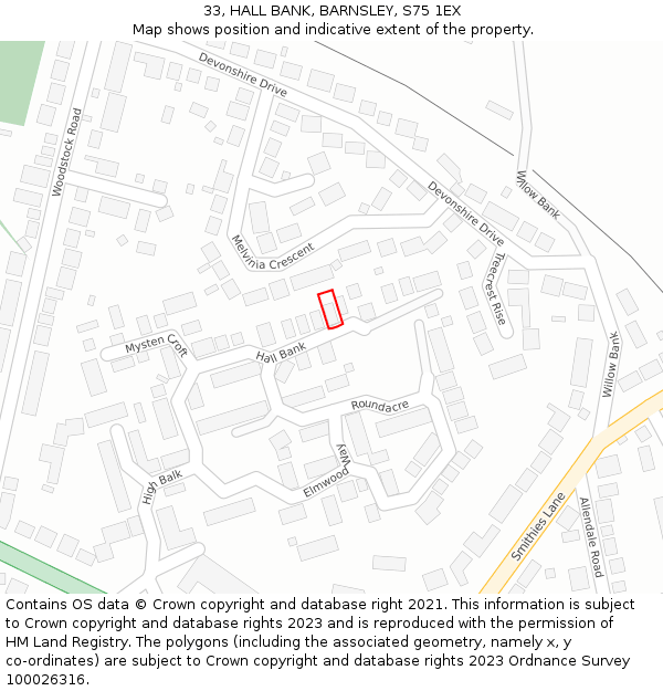 33, HALL BANK, BARNSLEY, S75 1EX: Location map and indicative extent of plot