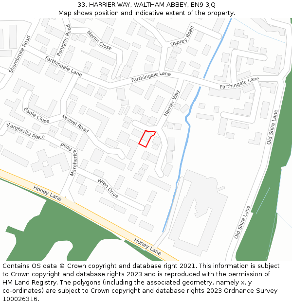 33, HARRIER WAY, WALTHAM ABBEY, EN9 3JQ: Location map and indicative extent of plot