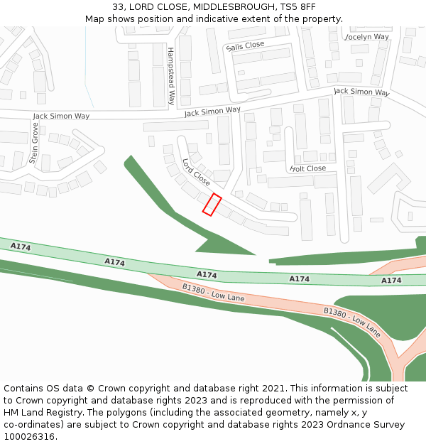 33, LORD CLOSE, MIDDLESBROUGH, TS5 8FF: Location map and indicative extent of plot