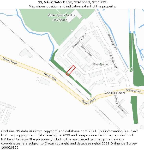 33, MAHOGANY DRIVE, STAFFORD, ST16 2TS: Location map and indicative extent of plot