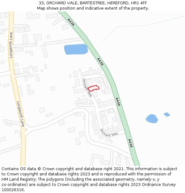 33, ORCHARD VALE, BARTESTREE, HEREFORD, HR1 4FF: Location map and indicative extent of plot