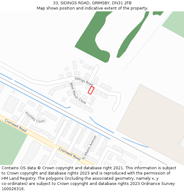 33, SIDINGS ROAD, GRIMSBY, DN31 2FB: Location map and indicative extent of plot