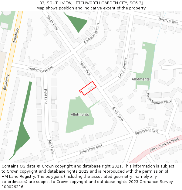 33, SOUTH VIEW, LETCHWORTH GARDEN CITY, SG6 3JJ: Location map and indicative extent of plot