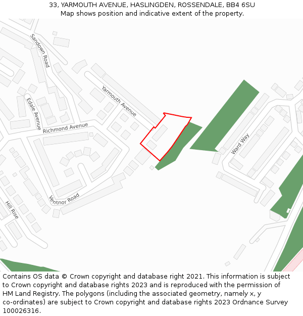 33, YARMOUTH AVENUE, HASLINGDEN, ROSSENDALE, BB4 6SU: Location map and indicative extent of plot