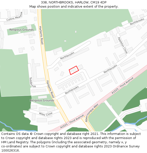 338, NORTHBROOKS, HARLOW, CM19 4DP: Location map and indicative extent of plot