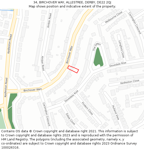 34, BIRCHOVER WAY, ALLESTREE, DERBY, DE22 2QJ: Location map and indicative extent of plot