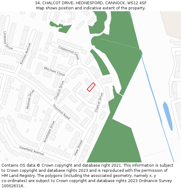 34, CHALCOT DRIVE, HEDNESFORD, CANNOCK, WS12 4SF: Location map and indicative extent of plot