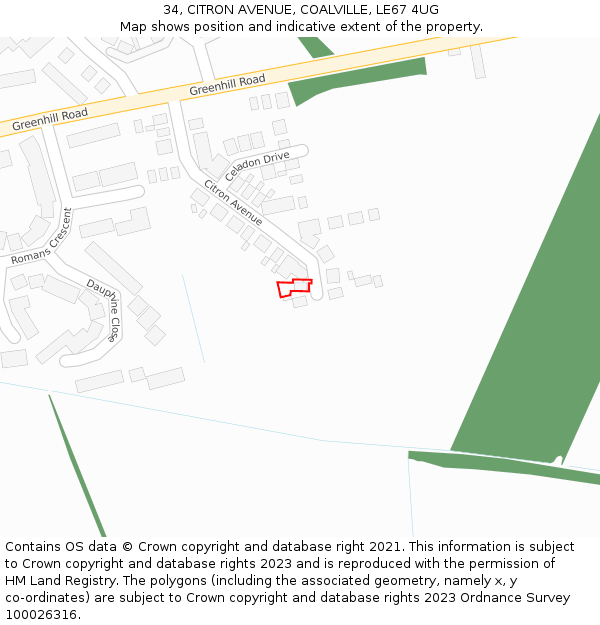 34, CITRON AVENUE, COALVILLE, LE67 4UG: Location map and indicative extent of plot