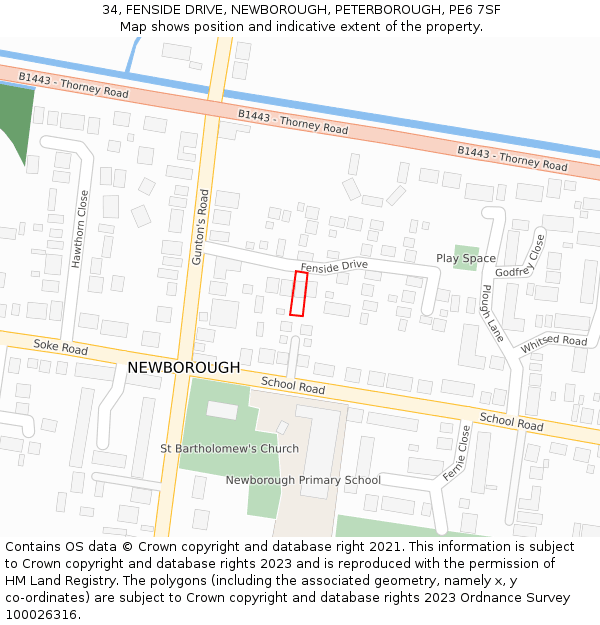 34, FENSIDE DRIVE, NEWBOROUGH, PETERBOROUGH, PE6 7SF: Location map and indicative extent of plot