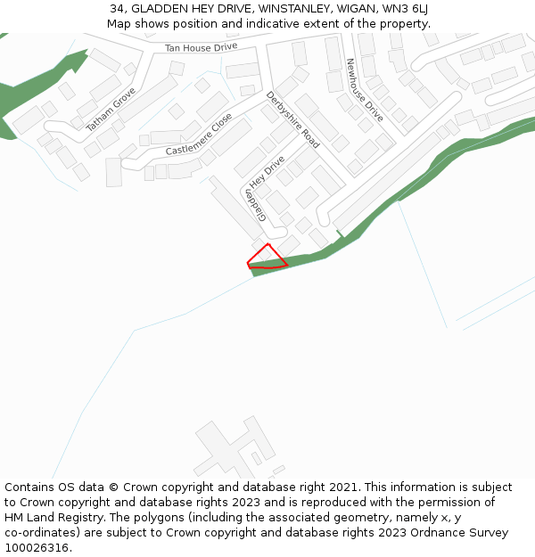 34, GLADDEN HEY DRIVE, WINSTANLEY, WIGAN, WN3 6LJ: Location map and indicative extent of plot