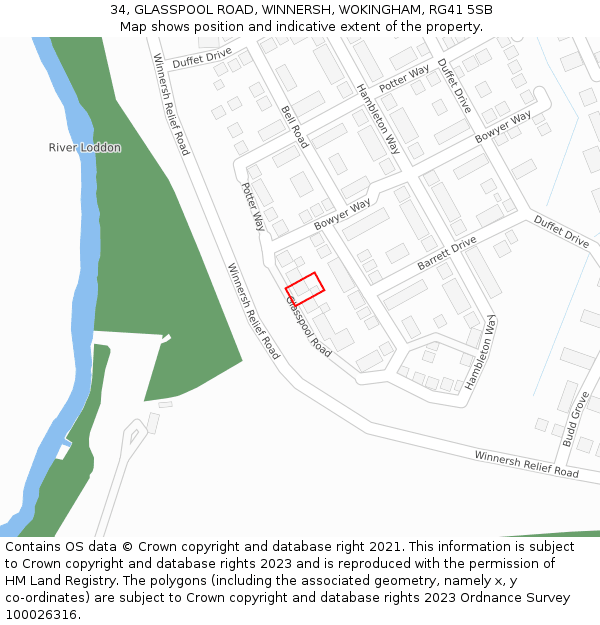 34, GLASSPOOL ROAD, WINNERSH, WOKINGHAM, RG41 5SB: Location map and indicative extent of plot