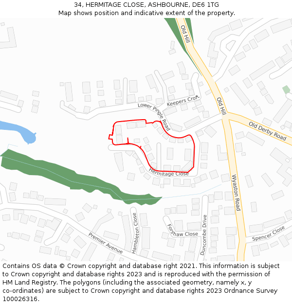 34, HERMITAGE CLOSE, ASHBOURNE, DE6 1TG: Location map and indicative extent of plot