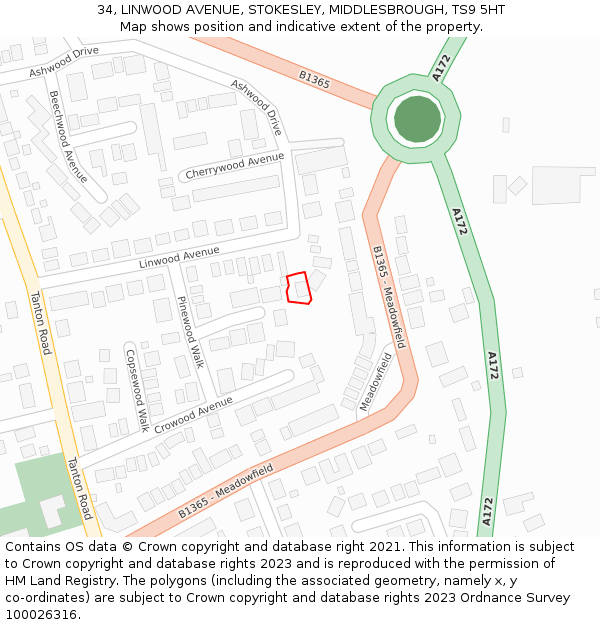 34, LINWOOD AVENUE, STOKESLEY, MIDDLESBROUGH, TS9 5HT: Location map and indicative extent of plot