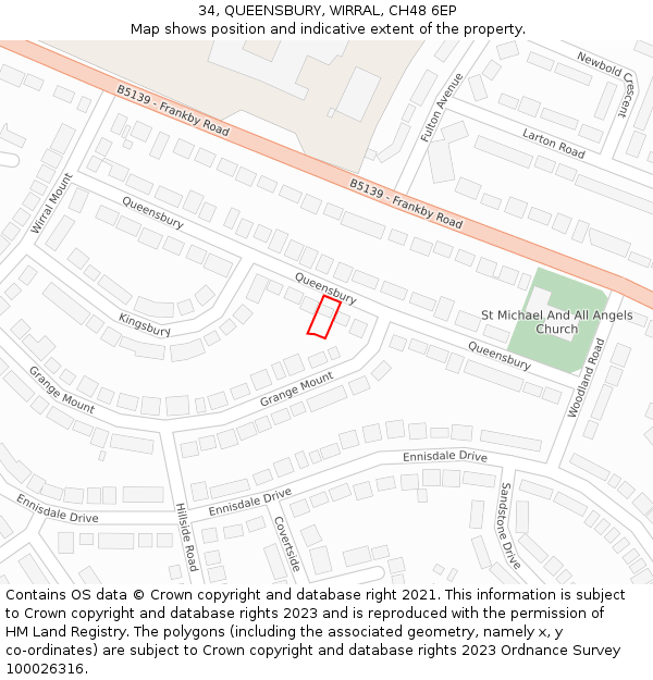 34, QUEENSBURY, WIRRAL, CH48 6EP: Location map and indicative extent of plot