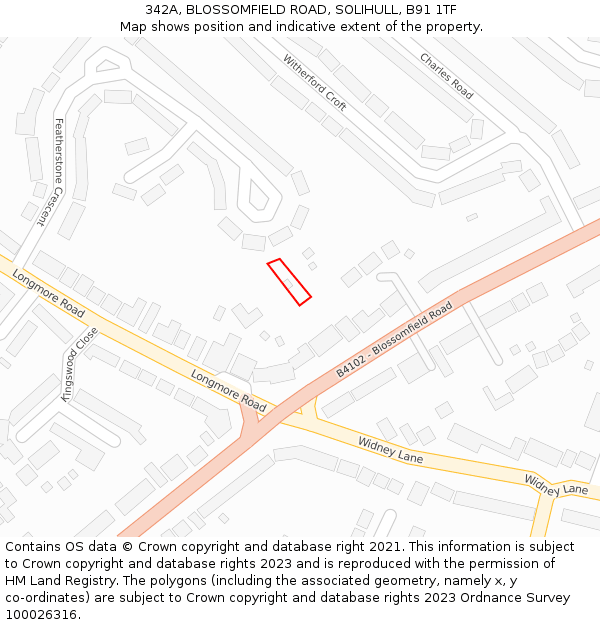 342A, BLOSSOMFIELD ROAD, SOLIHULL, B91 1TF: Location map and indicative extent of plot