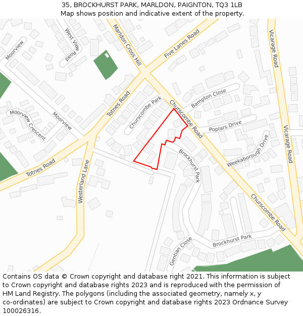 35, BROCKHURST PARK, MARLDON, PAIGNTON, TQ3 1LB: Location map and indicative extent of plot