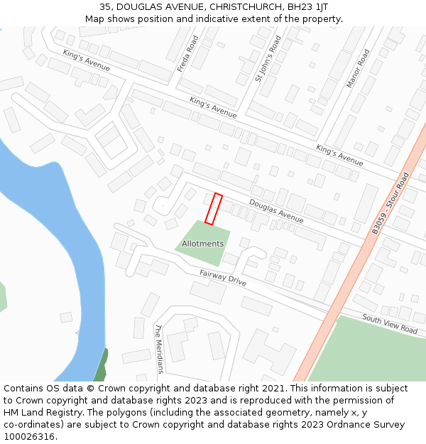 35, DOUGLAS AVENUE, CHRISTCHURCH, BH23 1JT: Location map and indicative extent of plot