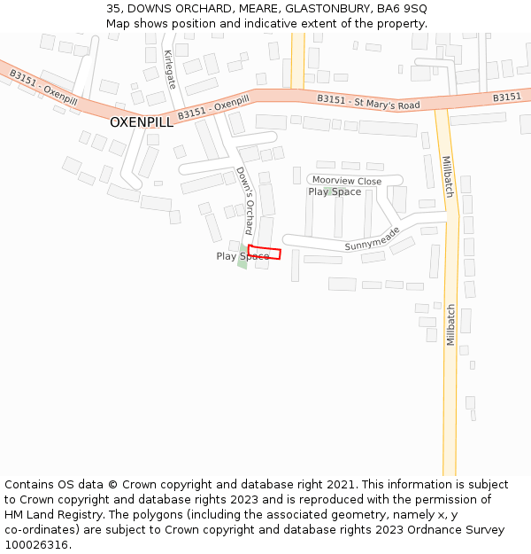 35, DOWNS ORCHARD, MEARE, GLASTONBURY, BA6 9SQ: Location map and indicative extent of plot