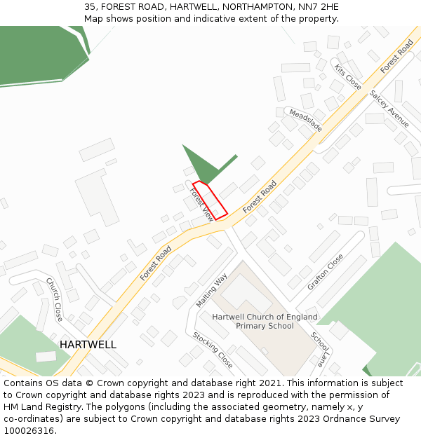 35, FOREST ROAD, HARTWELL, NORTHAMPTON, NN7 2HE: Location map and indicative extent of plot