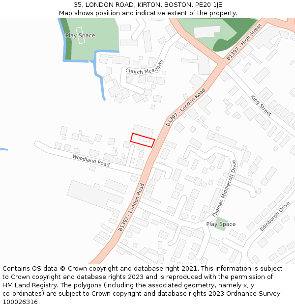 35, LONDON ROAD, KIRTON, BOSTON, PE20 1JE: Location map and indicative extent of plot