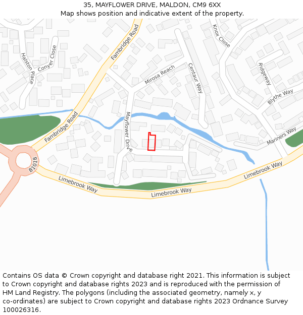 35, MAYFLOWER DRIVE, MALDON, CM9 6XX: Location map and indicative extent of plot