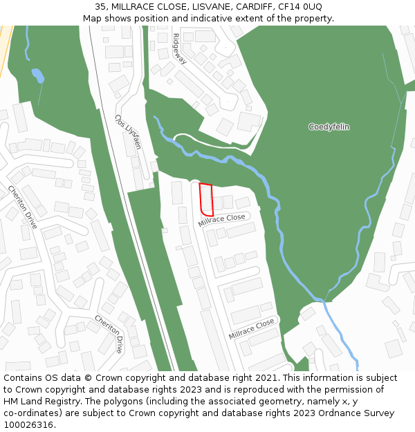35, MILLRACE CLOSE, LISVANE, CARDIFF, CF14 0UQ: Location map and indicative extent of plot