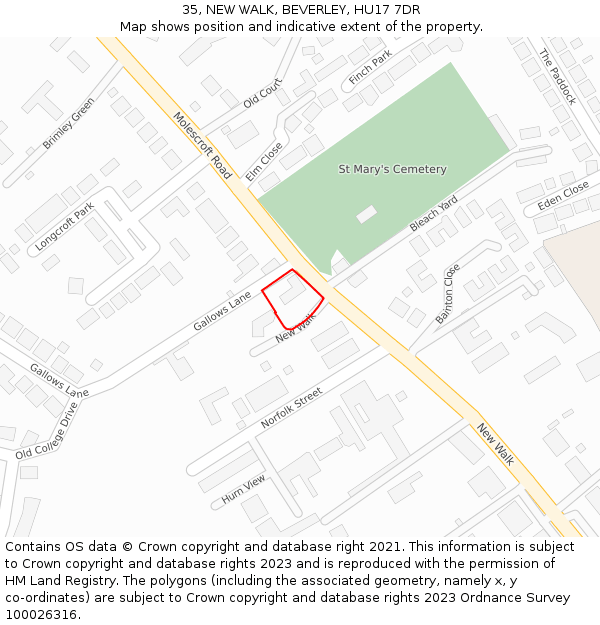 35, NEW WALK, BEVERLEY, HU17 7DR: Location map and indicative extent of plot