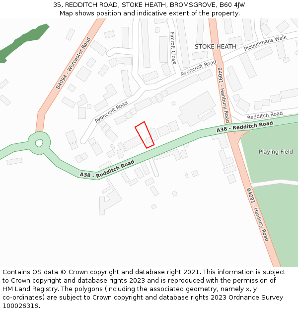 35, REDDITCH ROAD, STOKE HEATH, BROMSGROVE, B60 4JW: Location map and indicative extent of plot