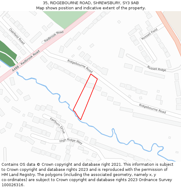 35, RIDGEBOURNE ROAD, SHREWSBURY, SY3 9AB: Location map and indicative extent of plot