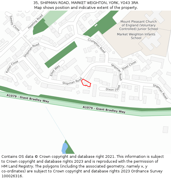 35, SHIPMAN ROAD, MARKET WEIGHTON, YORK, YO43 3RA: Location map and indicative extent of plot