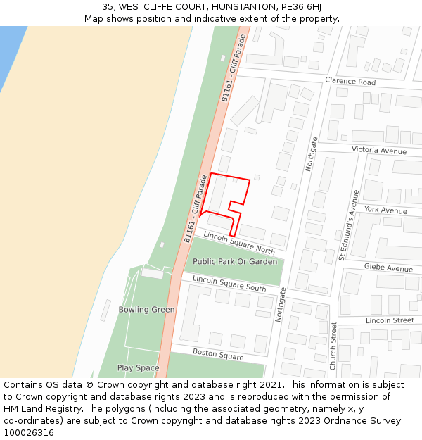 35, WESTCLIFFE COURT, HUNSTANTON, PE36 6HJ: Location map and indicative extent of plot