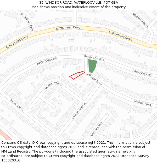 35, WINDSOR ROAD, WATERLOOVILLE, PO7 6BA: Location map and indicative extent of plot