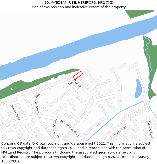 35, WYEDEAN RISE, HEREFORD, HR2 7XZ: Location map and indicative extent of plot