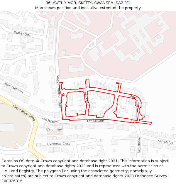 36, AWEL Y MOR, SKETTY, SWANSEA, SA2 9FL: Location map and indicative extent of plot