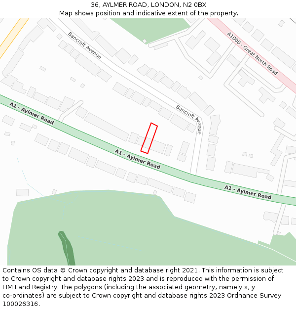 36, AYLMER ROAD, LONDON, N2 0BX: Location map and indicative extent of plot