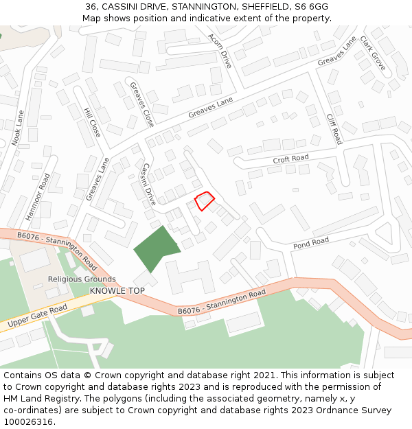 36, CASSINI DRIVE, STANNINGTON, SHEFFIELD, S6 6GG: Location map and indicative extent of plot