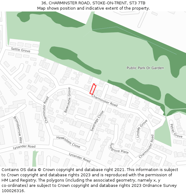 36, CHARMINSTER ROAD, STOKE-ON-TRENT, ST3 7TB: Location map and indicative extent of plot