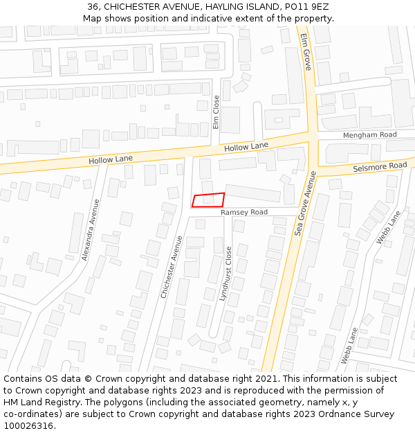 36, CHICHESTER AVENUE, HAYLING ISLAND, PO11 9EZ: Location map and indicative extent of plot