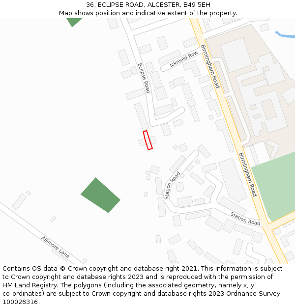 36, ECLIPSE ROAD, ALCESTER, B49 5EH: Location map and indicative extent of plot