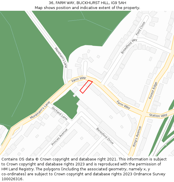 36, FARM WAY, BUCKHURST HILL, IG9 5AH: Location map and indicative extent of plot