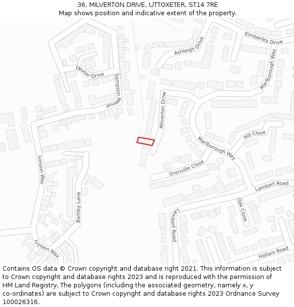 36, MILVERTON DRIVE, UTTOXETER, ST14 7RE: Location map and indicative extent of plot