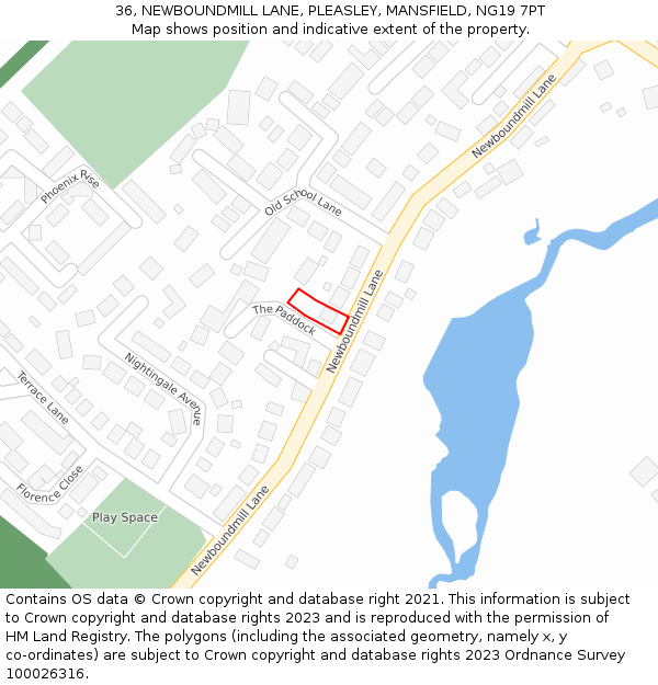 36, NEWBOUNDMILL LANE, PLEASLEY, MANSFIELD, NG19 7PT: Location map and indicative extent of plot