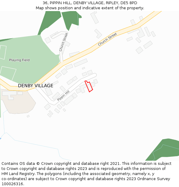 36, PIPPIN HILL, DENBY VILLAGE, RIPLEY, DE5 8PD: Location map and indicative extent of plot