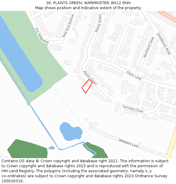 36, PLANTS GREEN, WARMINSTER, BA12 9NN: Location map and indicative extent of plot