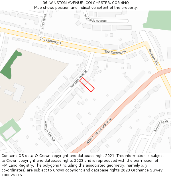 36, WINSTON AVENUE, COLCHESTER, CO3 4NQ: Location map and indicative extent of plot