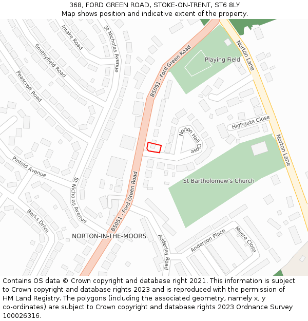 368, FORD GREEN ROAD, STOKE-ON-TRENT, ST6 8LY: Location map and indicative extent of plot